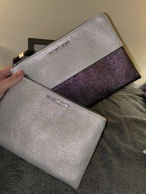 Victoria's Secret Pink and Silver Shimmer Cosmetic Pouch
